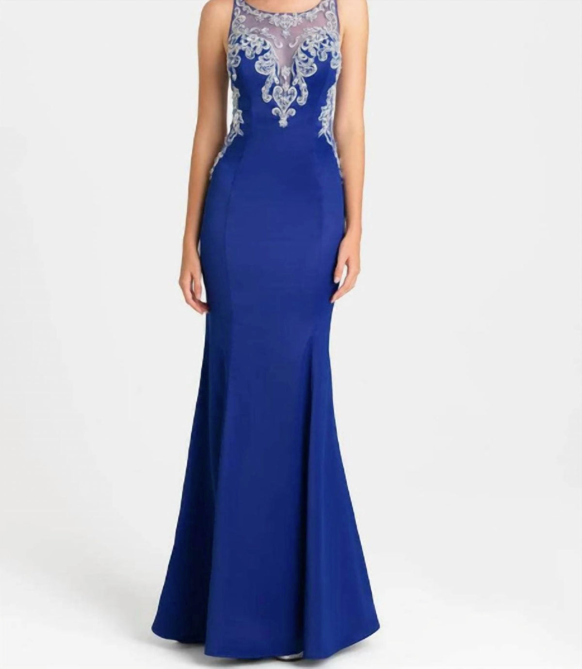 Illusion Embroidered Evening Maxi Dress