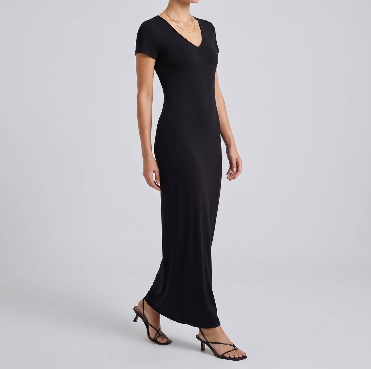 V-neck Short Sleeve Midi Dress