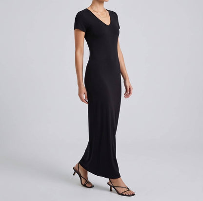 V-neck Short Sleeve Midi Dress