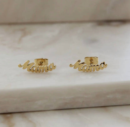 Women's Mama Script Studs