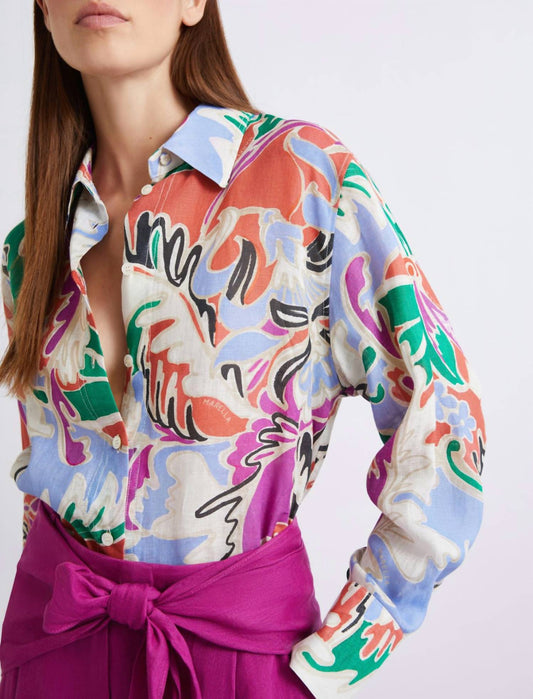 Printed Linen Short Blouse