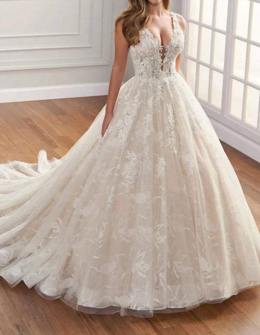 Martin Thornburg Women's Aura Lace Wedding Ballgown in Ivory/Champagne