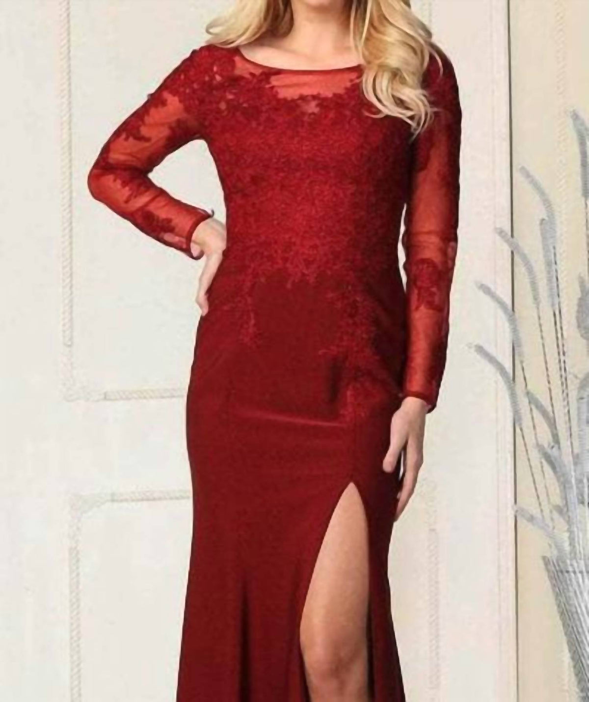 Beaded Lace Trumpet Evening Maxi Dress