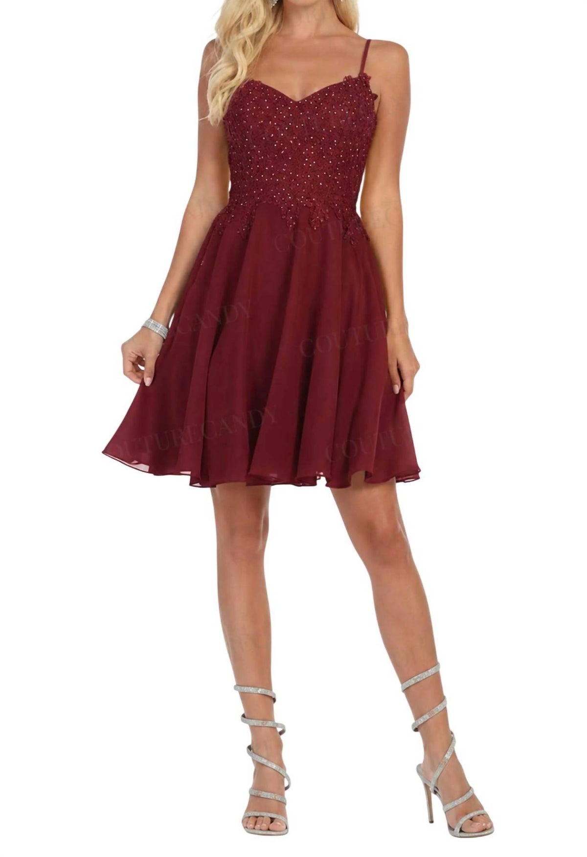 Beaded Lace V-neck A-line Party Mini Dress