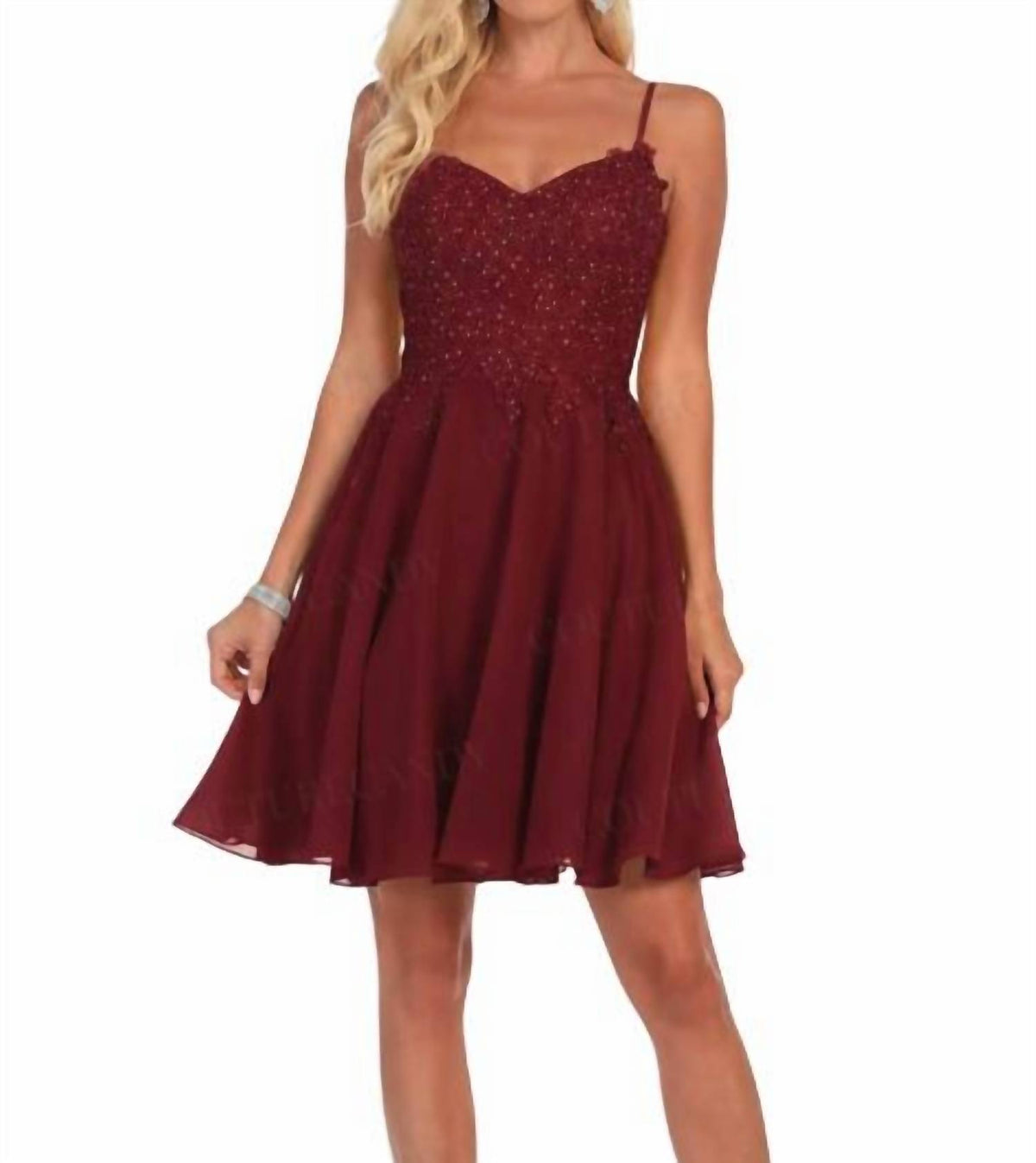Beaded Lace V-neck A-line Party Mini Dress