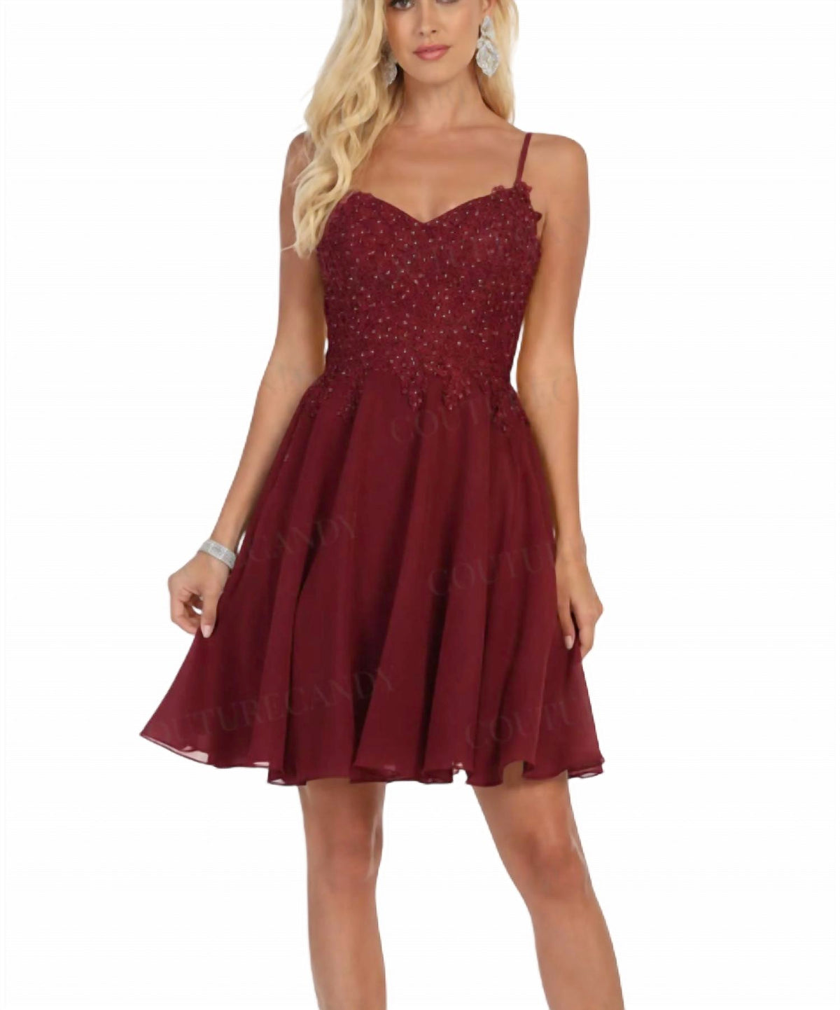 Beaded Lace V-neck A-line Party Mini Dress