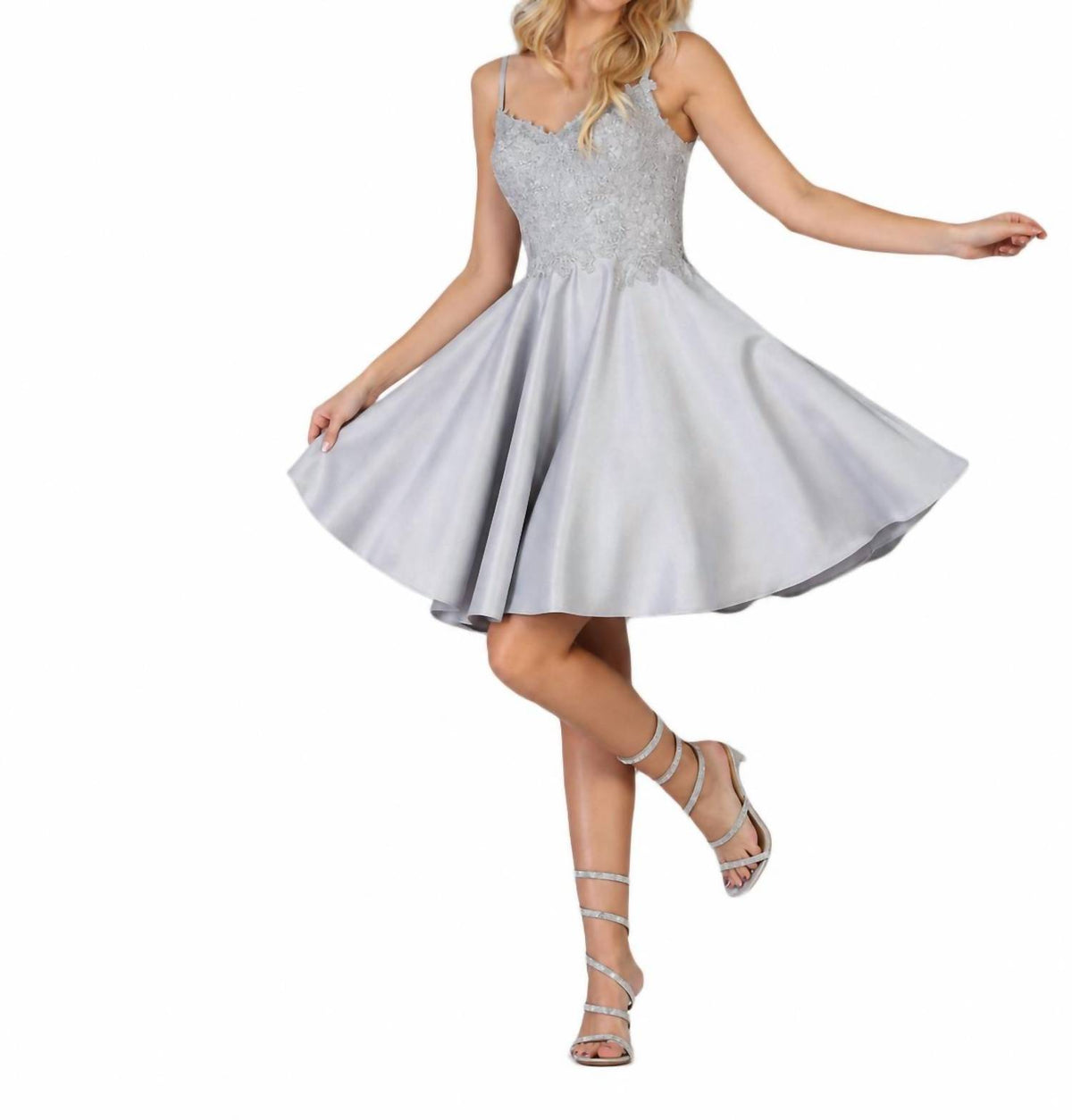 Beaded Lace V-neck A-line Party Mini Dress