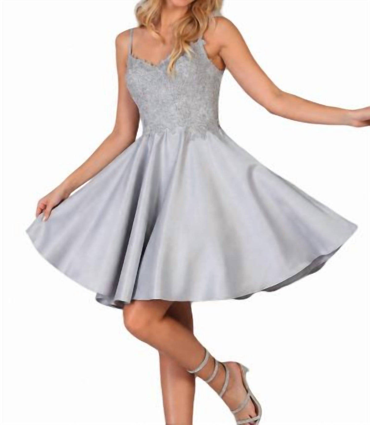Beaded Lace V-neck A-line Party Mini Dress