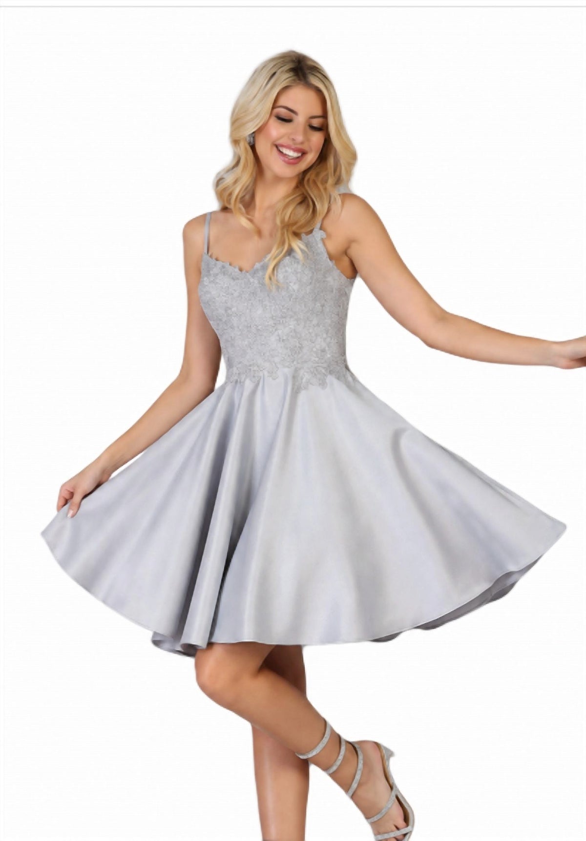 Beaded Lace V-neck A-line Party Mini Dress