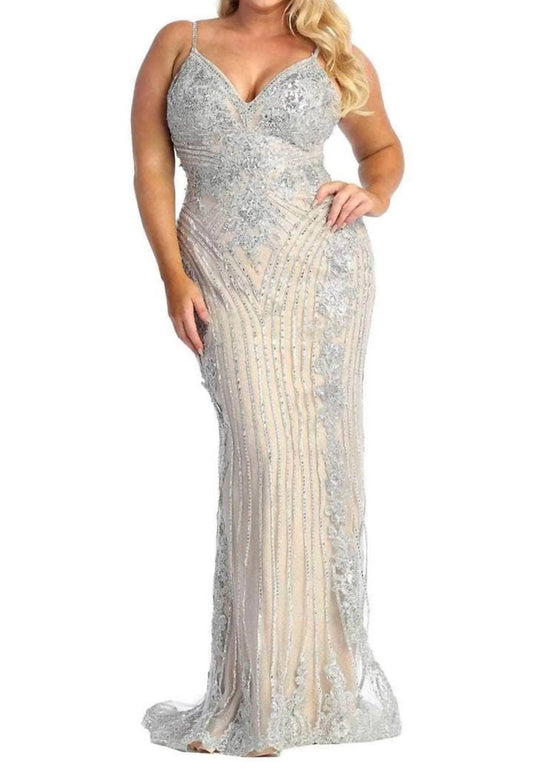 Beaded V-neck Evening Gown