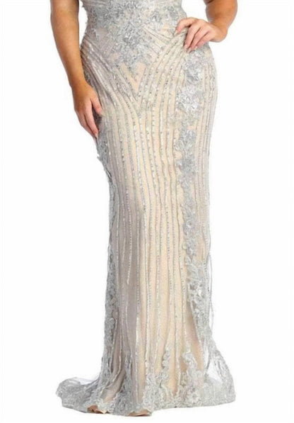 Beaded V-neck Evening Gown