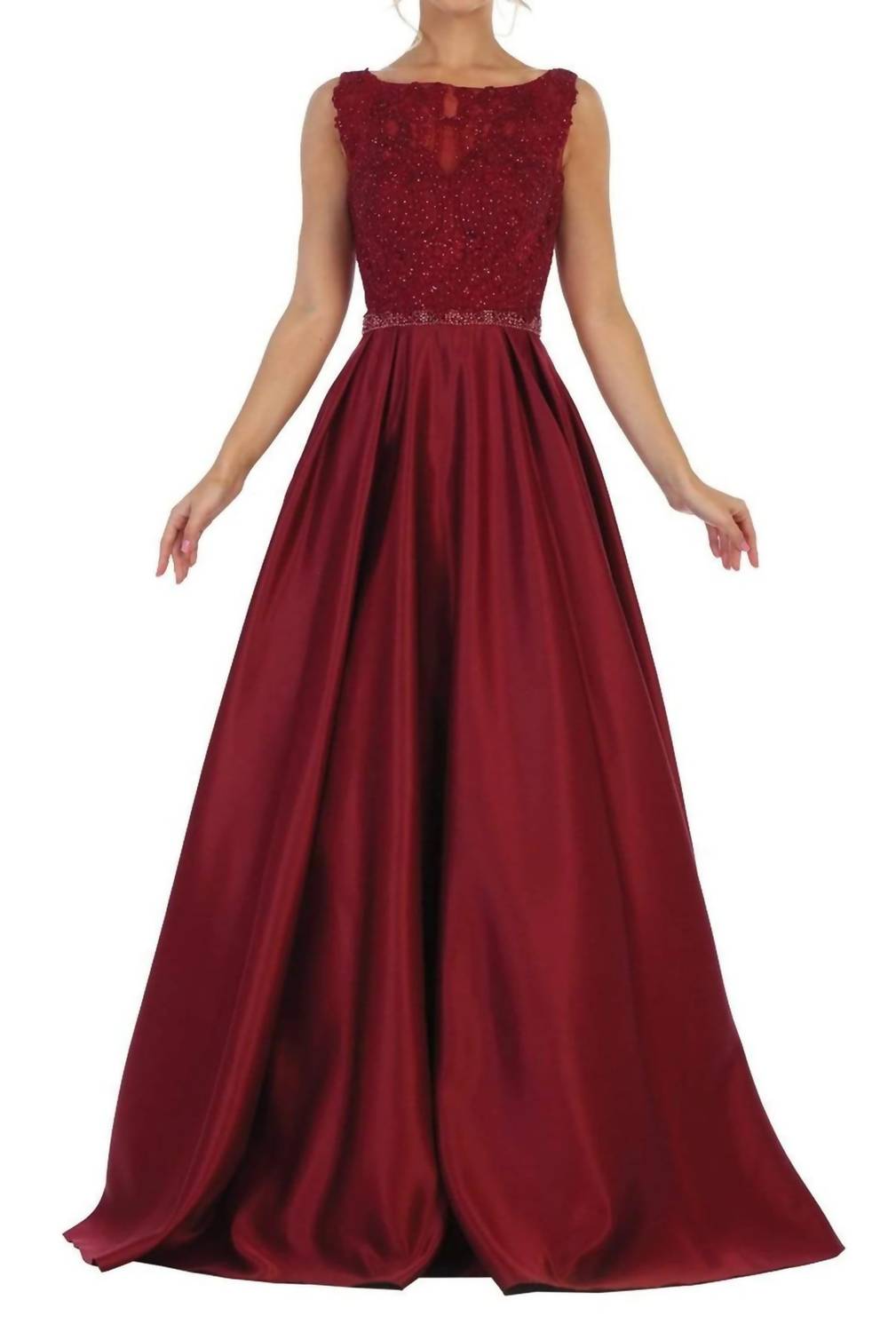 Embellished Bateau Pleated Ballgown