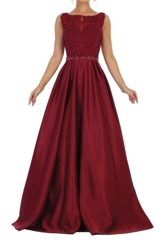 Embellished Bateau Pleated Ballgown