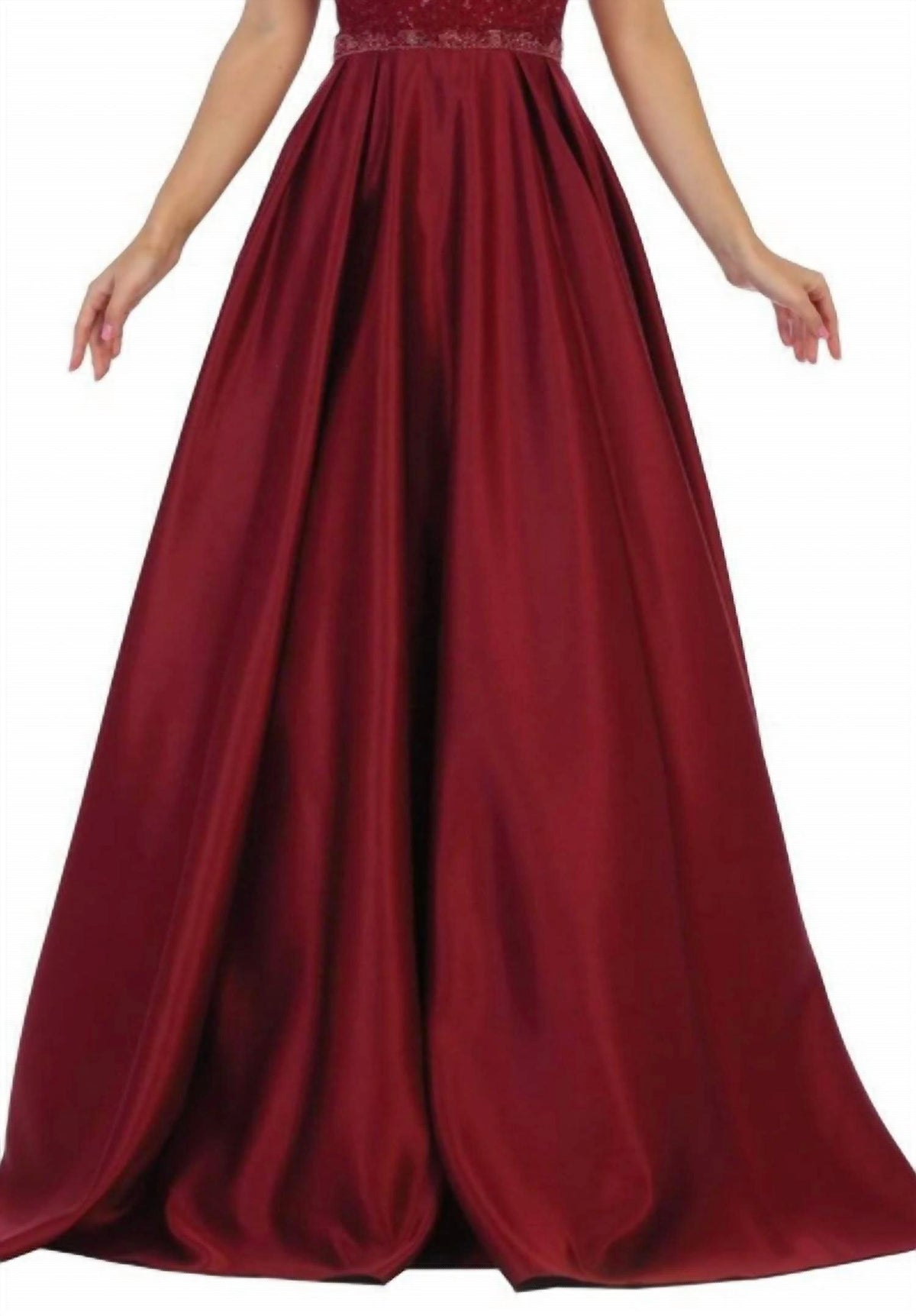 Embellished Bateau Pleated Ballgown