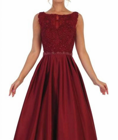 Embellished Bateau Pleated Ballgown