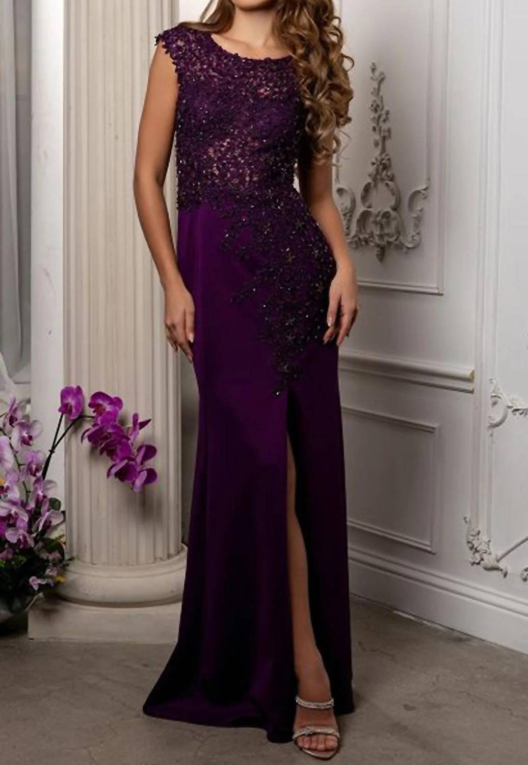 Embroidered Sheath Gown - Plus