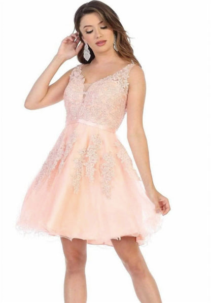 Embroidered V-neck Cocktail Mini Dress