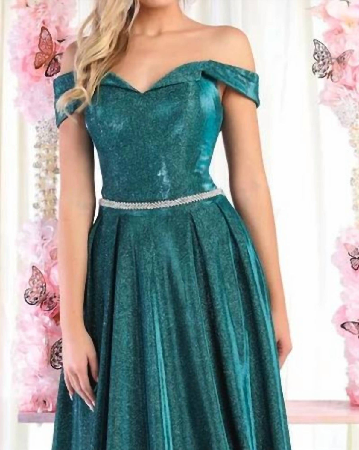 Glitter Off Shoulder Maxi Dress