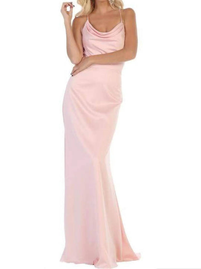 Halter Neck Strappy Back Satin A-line Gown