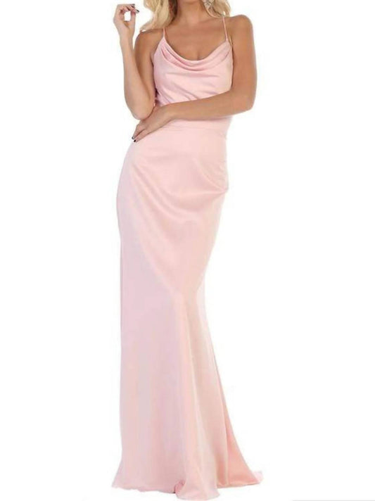 Halter Neck Strappy Back Satin A-line Gown