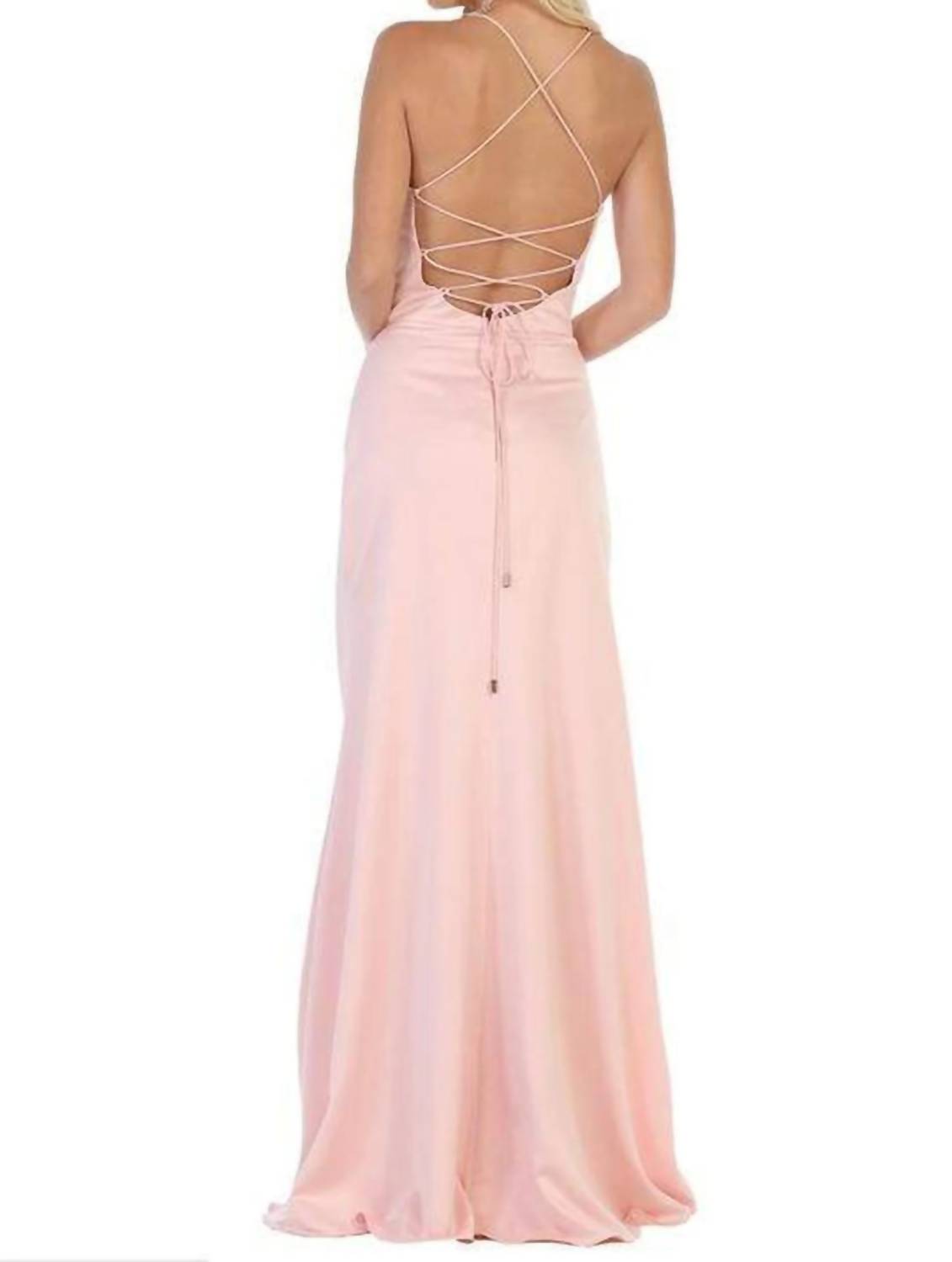 Halter Neck Strappy Back Satin A-line Gown