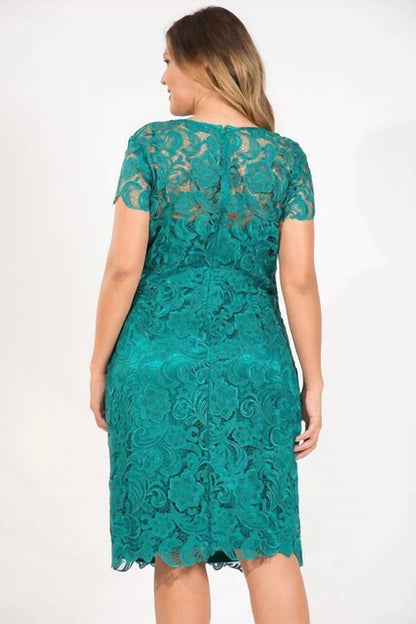 Jewel Scalloped Lace Cocktail Midi Dress