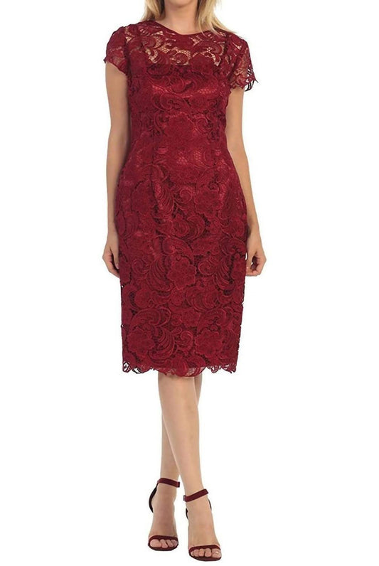 Jewel Scalloped Lace Cocktail Midi Dress - Plus