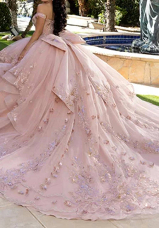 Layered Lace Off Shoulder Gown