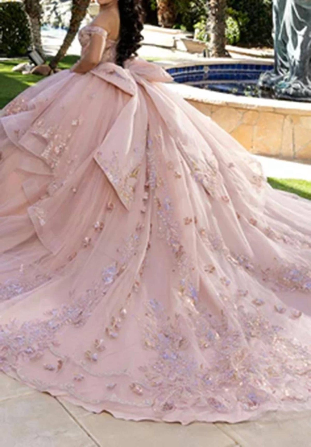 Layered Lace Off Shoulder Gown