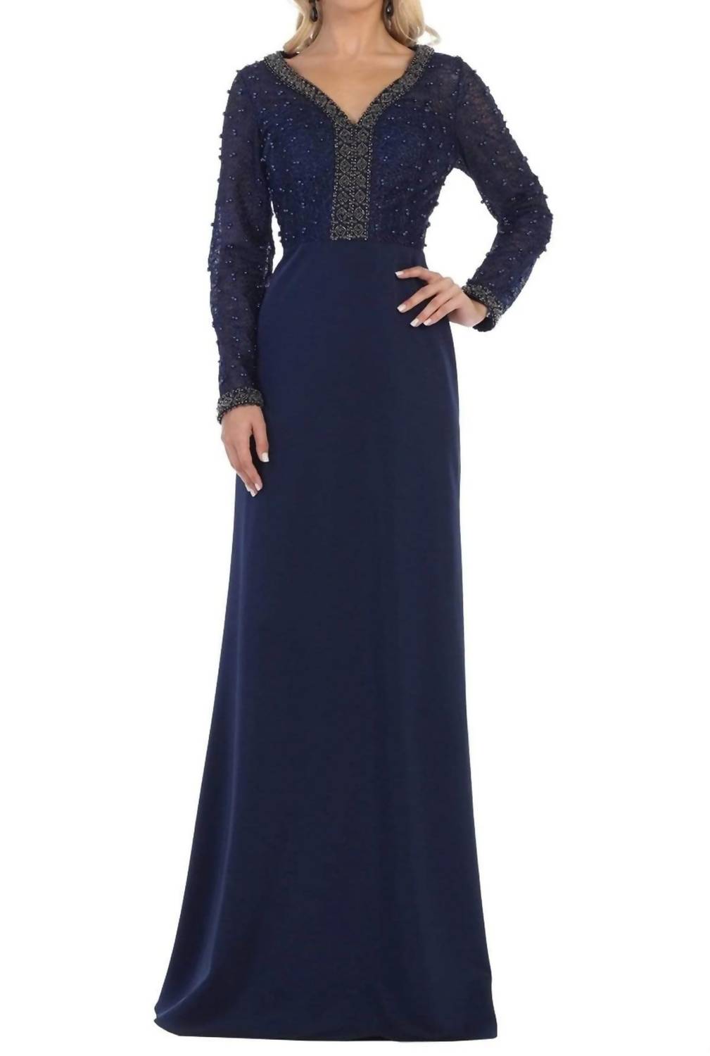 Long Sleeve Column Formal Maxi Dress - Plus