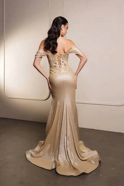 Sequin Applique Prom Gown