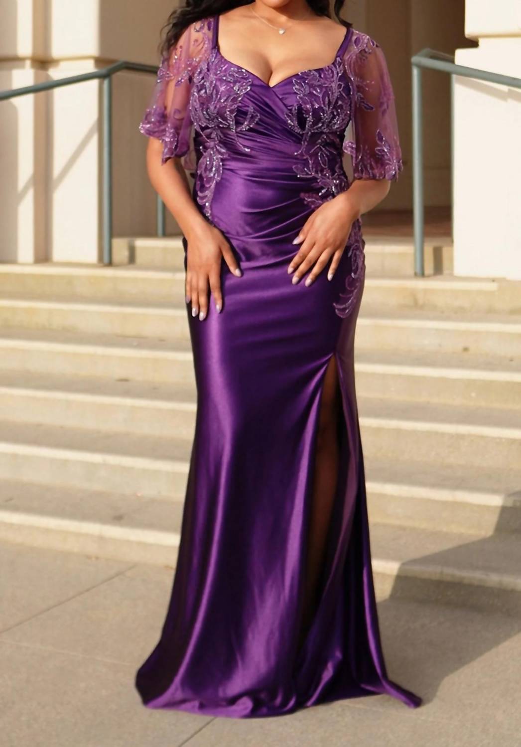 Sheer Sleeve Sheath Gown