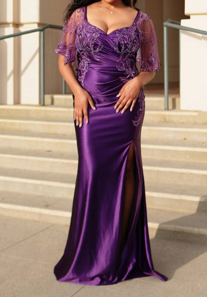 Sheer Sleeve Sheath Gown