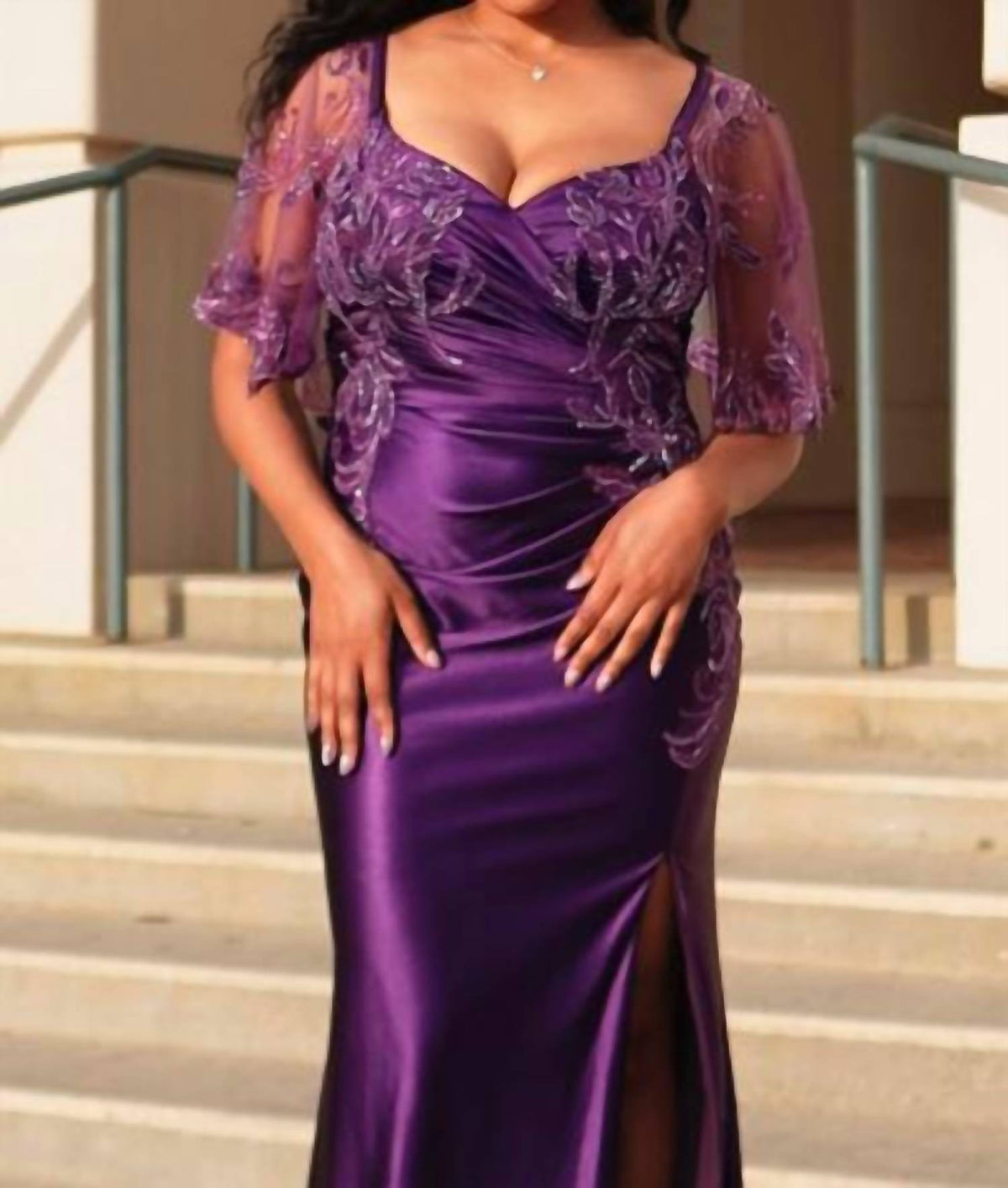 Sheer Sleeve Sheath Gown