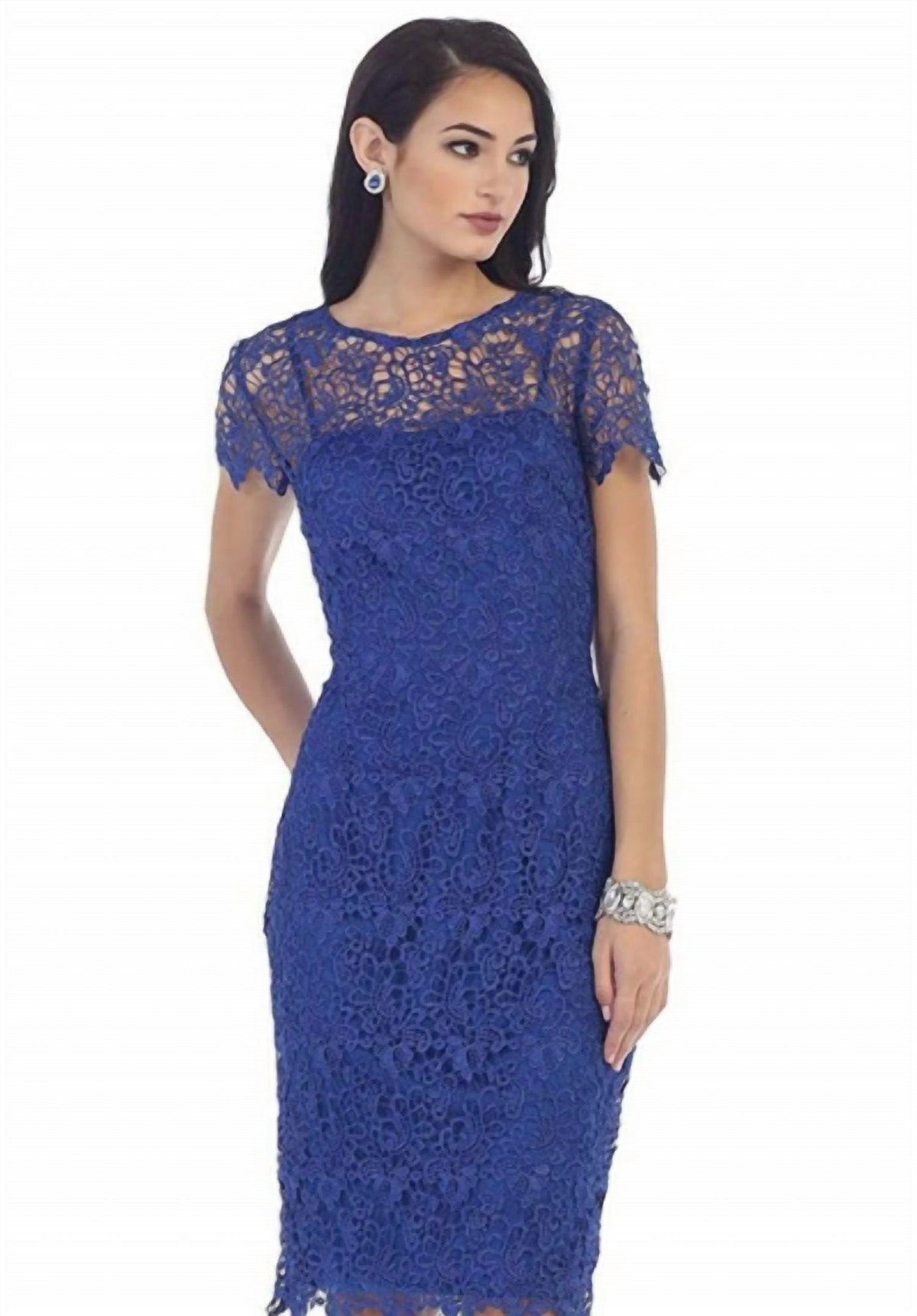 Stylish Cap Sleeve Lace Formal Midi Dress