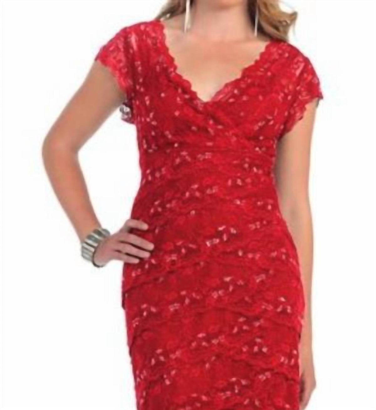Tiered Scallop Lace V-neck Formal Midi Dress - Plus