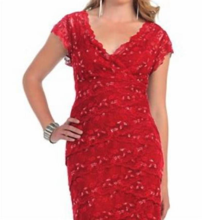 Tiered Scallop Lace V-neck Formal Midi Dress - Plus