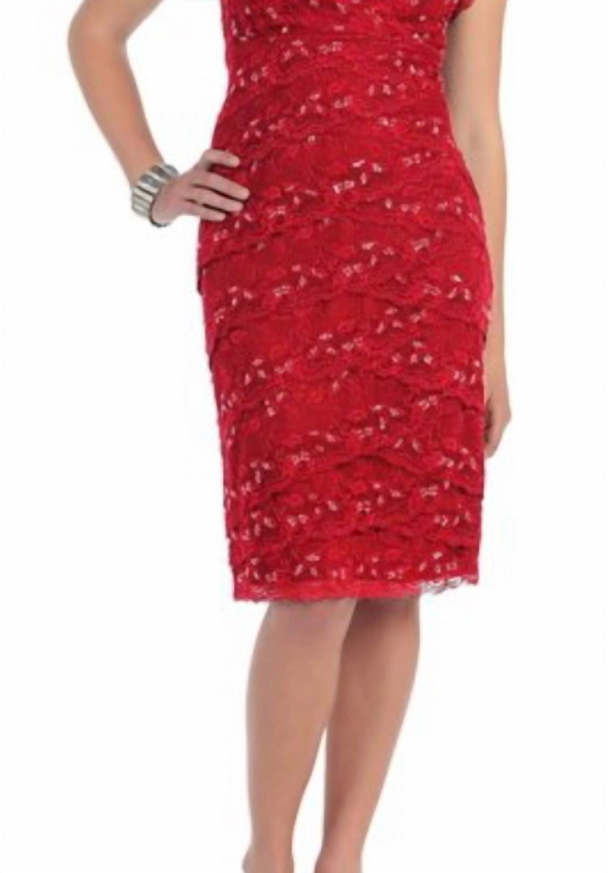 Tiered Scallop Lace V-neck Formal Midi Dress - Plus