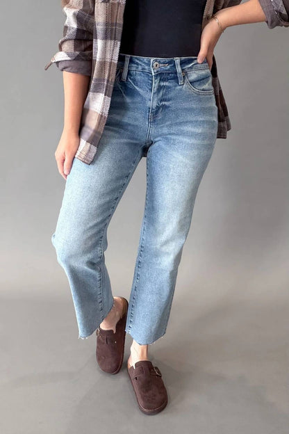 Mid Rise Ankle Straight Denim Jeans
