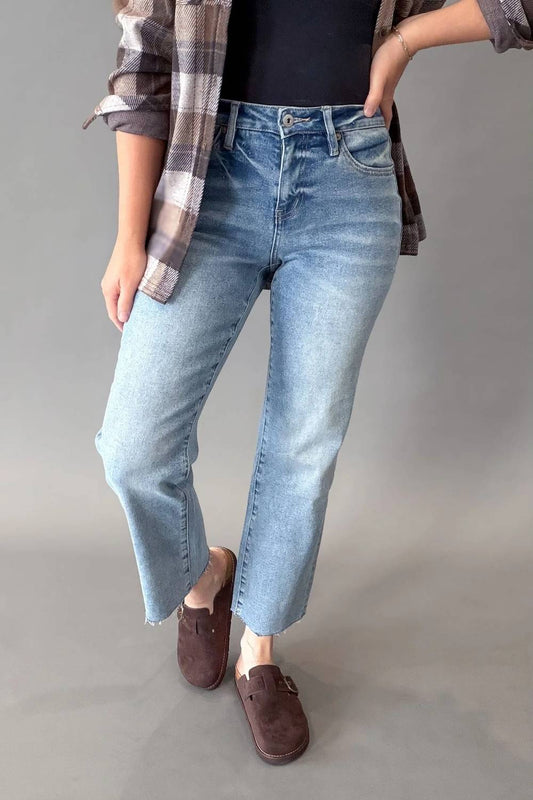 Mid Rise Ankle Straight Denim Jeans