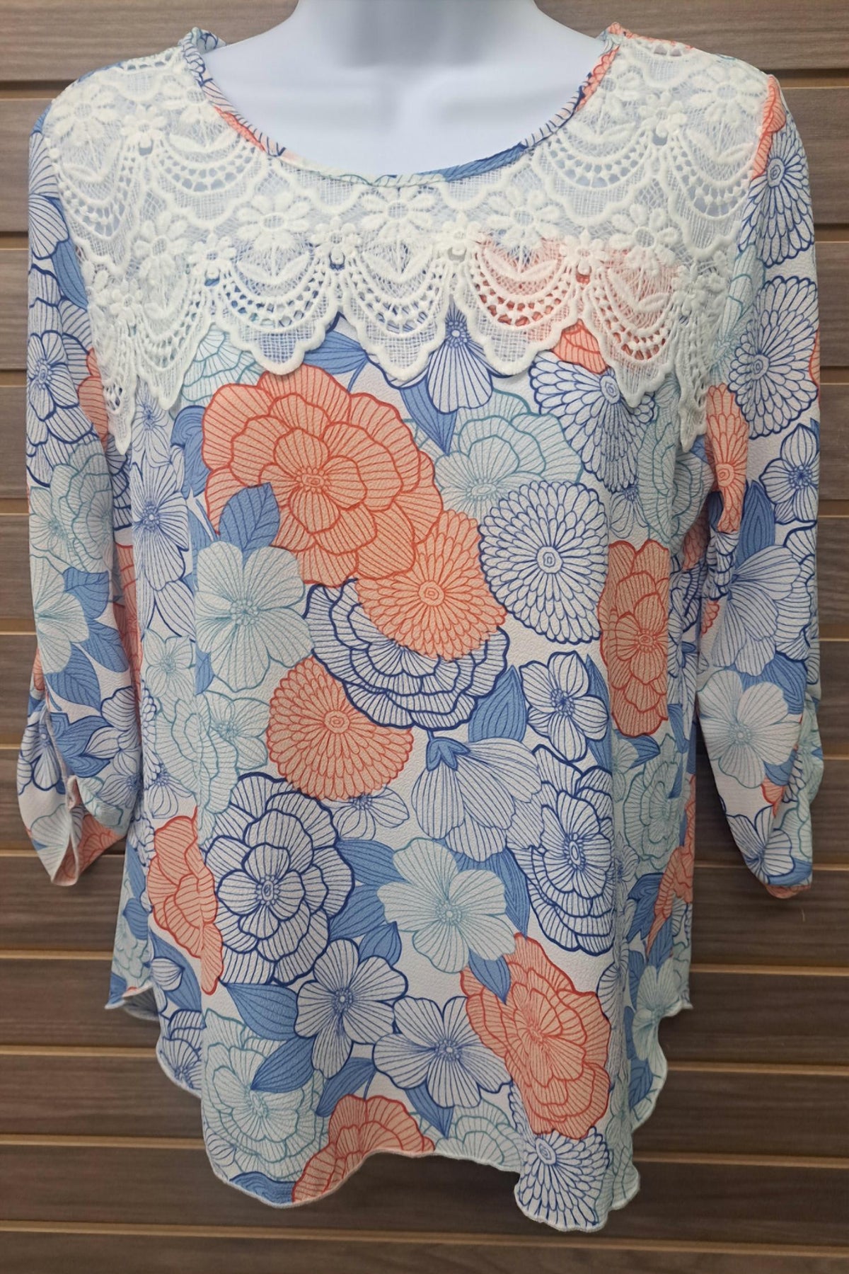 Women's Floral Lace 3/4 Sleeve Top