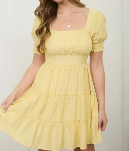 Square Neck Ruffle Detail Tiered Mini Dress