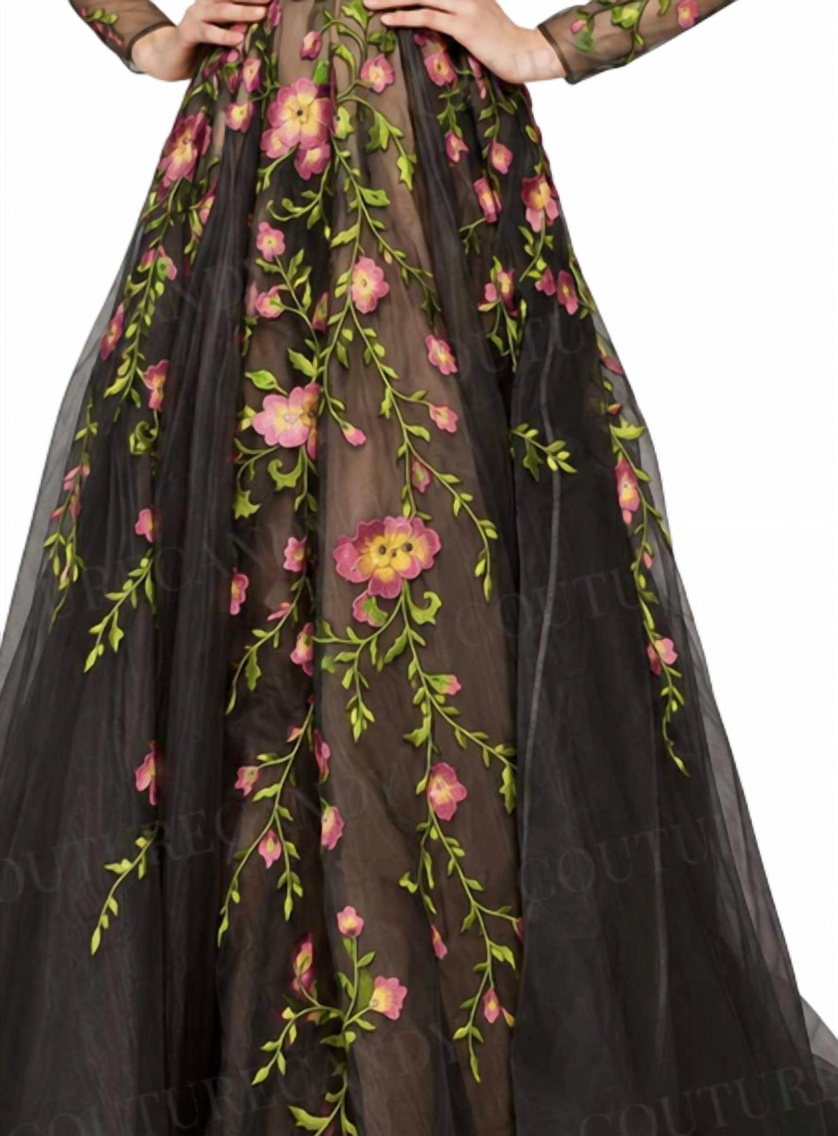 Cold Shoulder Embroidered Gown