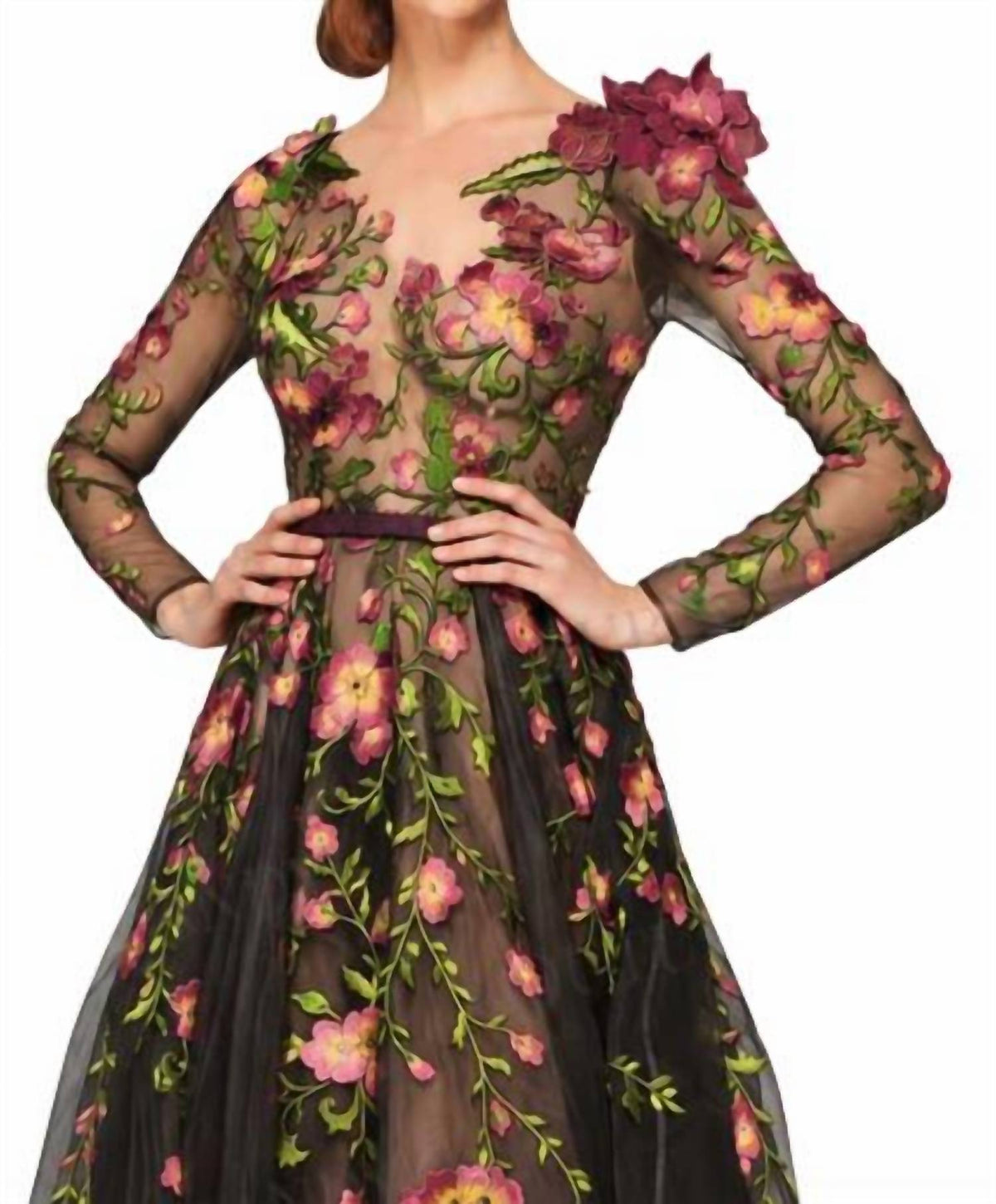 Cold Shoulder Embroidered Gown