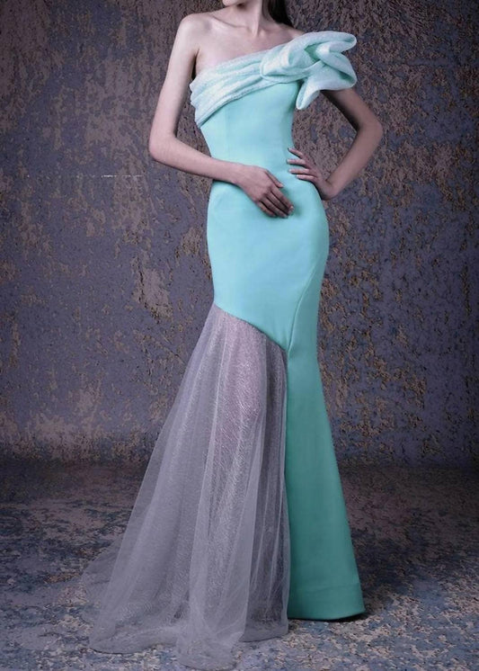 Off Shoulder Asymmetric Evening Gown