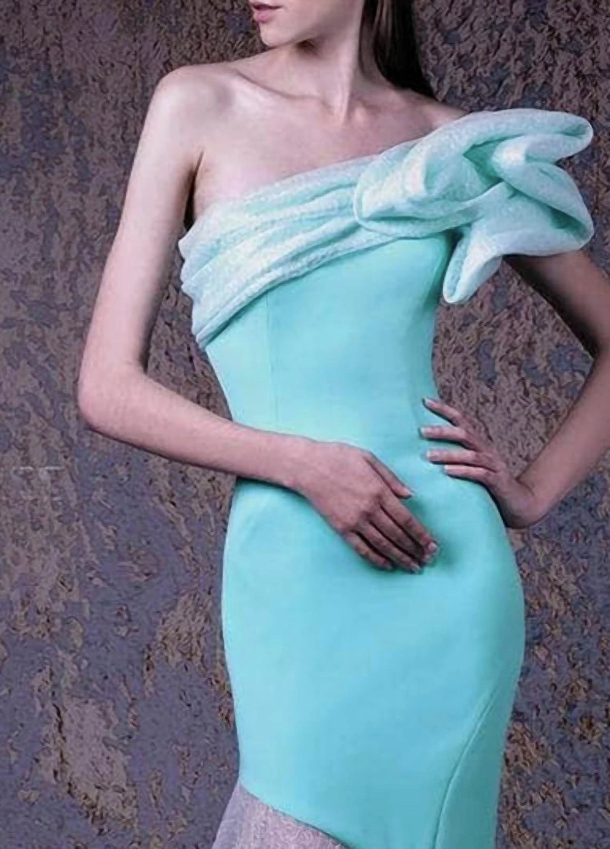 Off Shoulder Asymmetric Evening Gown