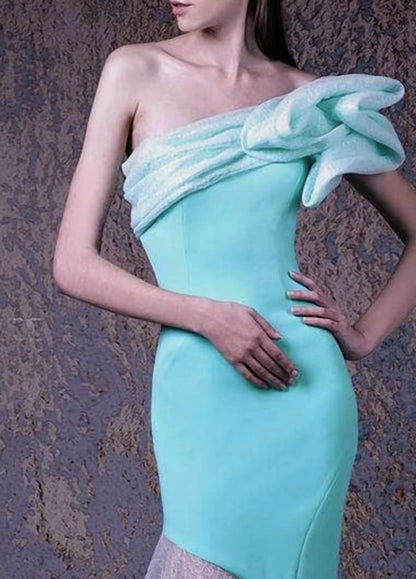 Off Shoulder Asymmetric Evening Gown