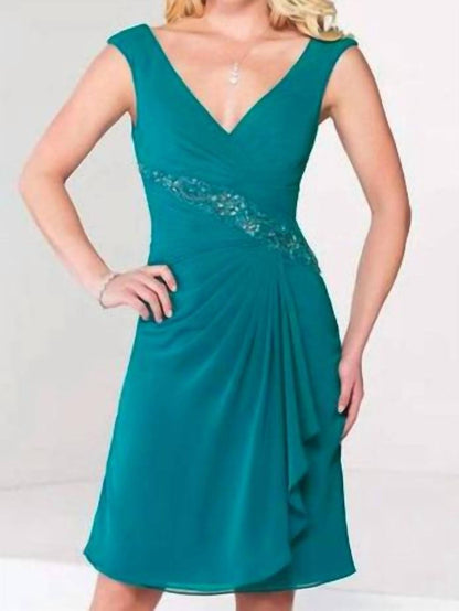 Cap Sleeves Ruched V-neck Midi Dress