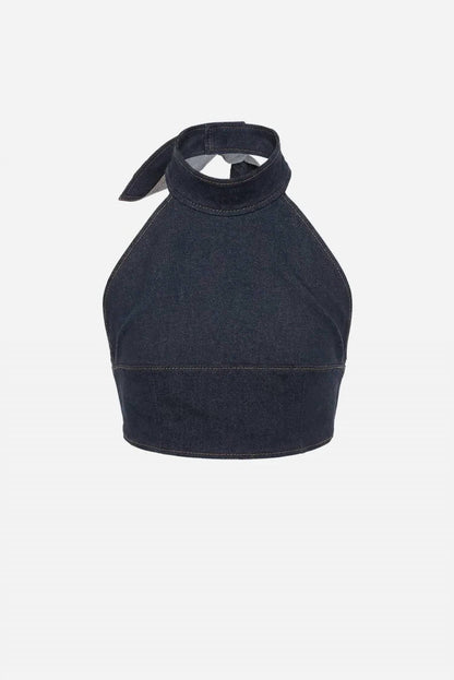 Bow-tie Halter Denim Bustier
