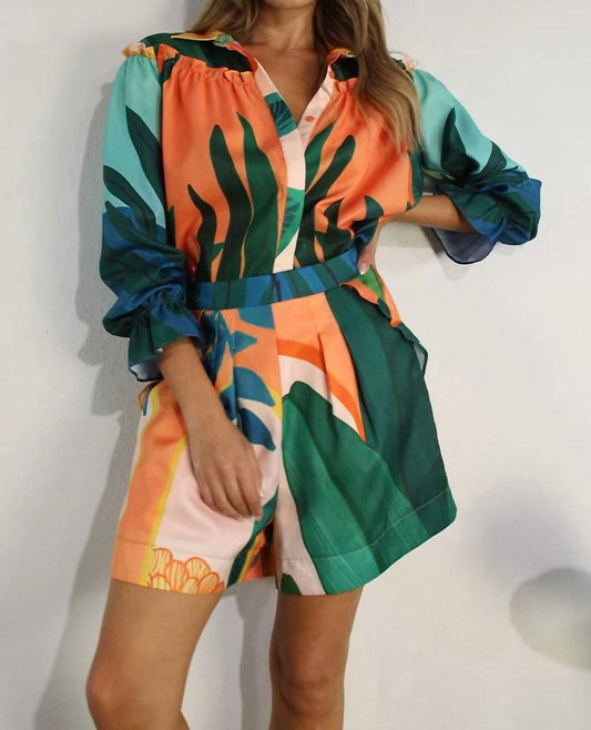 Aloha Printed Top And Shorts Set